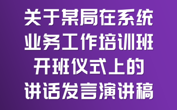關于某局在系統(tǒng)業(yè)務工作培訓班開班儀式上的講話發(fā)言演講稿